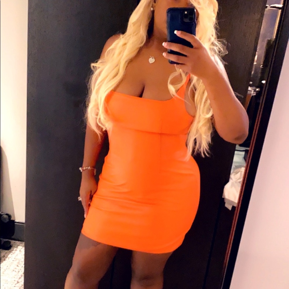 Only One Faux Leather Mini Dress - Orange fashion nova (SOLD OUT) only worn once